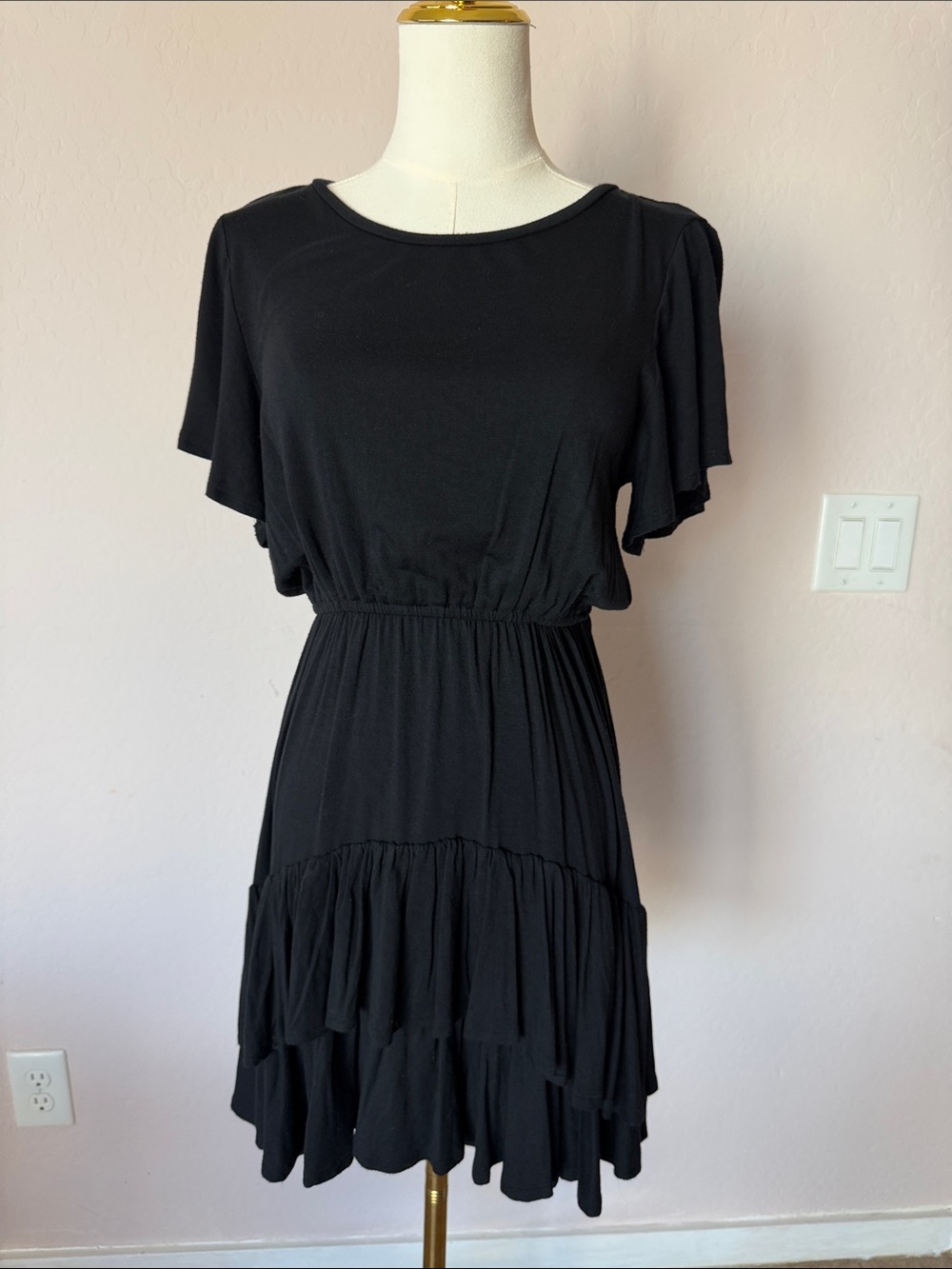 Philosophy Black Tiered Flutter Sleeve Mini Dress